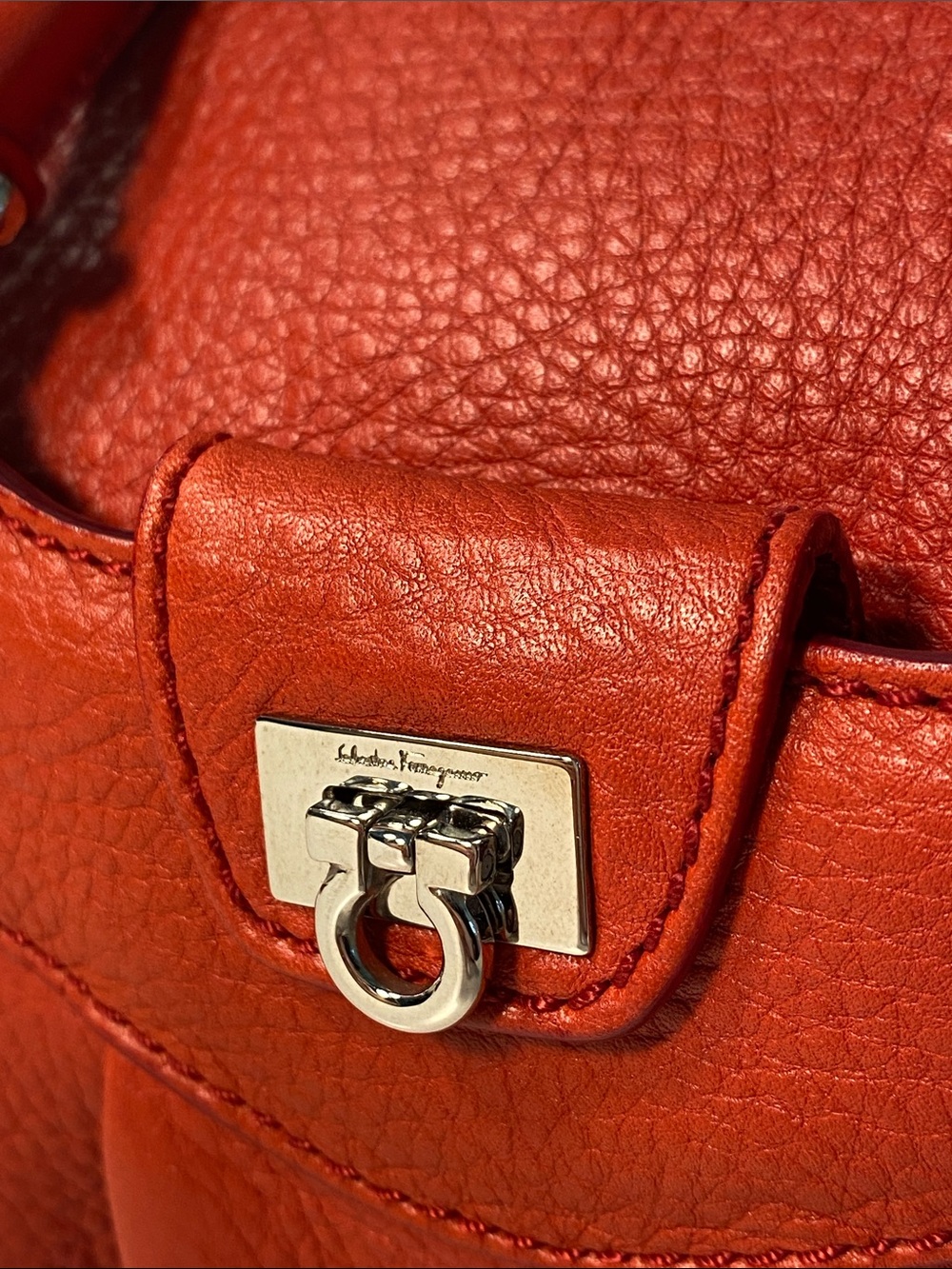 Salvatore Ferragamo Pebble Leather Mini Red Bag - Picture 7 of 16